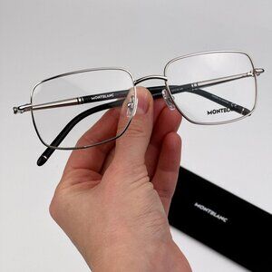 Montblanc Men Eyeglasses Silver Rectangle Frame | Model MB0072O 004